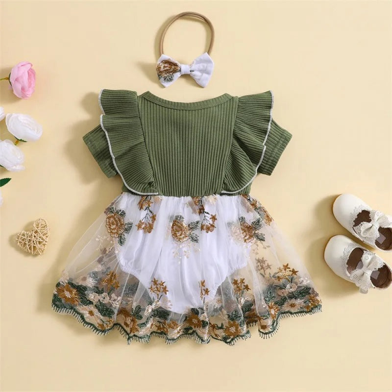 Vestido Nina Renda com Laço Verde